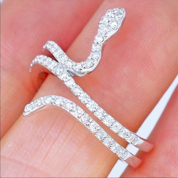New 925 Sterling Silver Snake Diamonds Ring - Picture 4 of 5